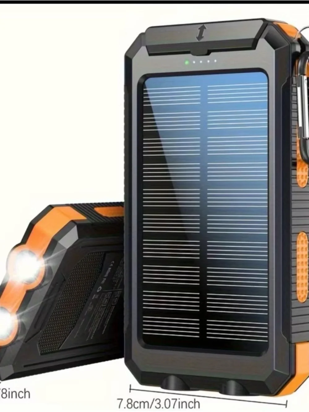 (22) Orange Solar Power Bank with LED Flashlight - Portable Phone Charger